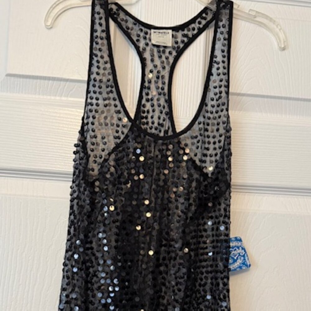 NWT Free People Black Sequin Racer-back Top XS